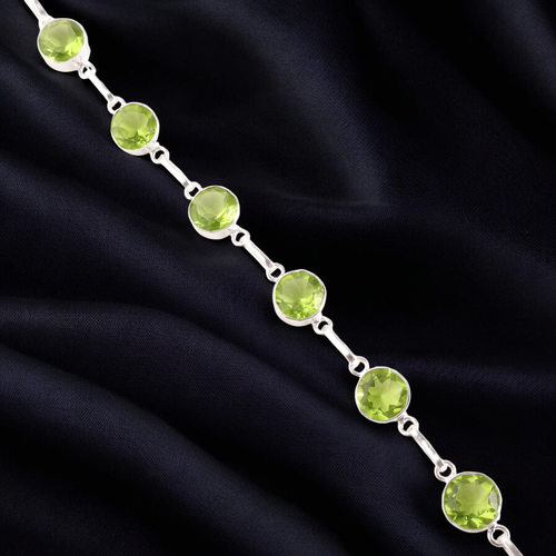 Natural Peridot 925 Sterling Silver Gemstone Handmade Jewelry Bracelet Gift 7-8" - Picture 3 of 7