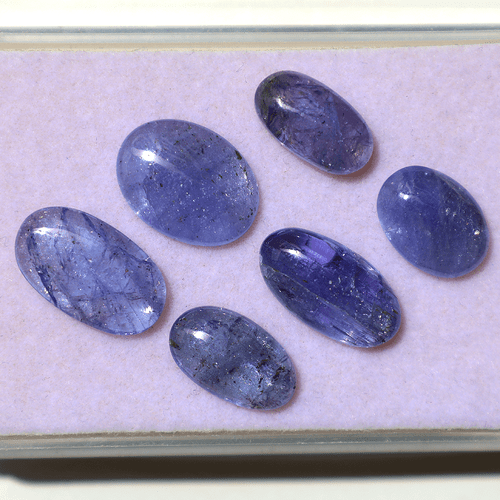 Lotto 6 pezzi pietre preziose sfuse cabochon ovale non trattata tanzanite naturale non trattata 10,7 mm-14 mm - Foto 4 di 12