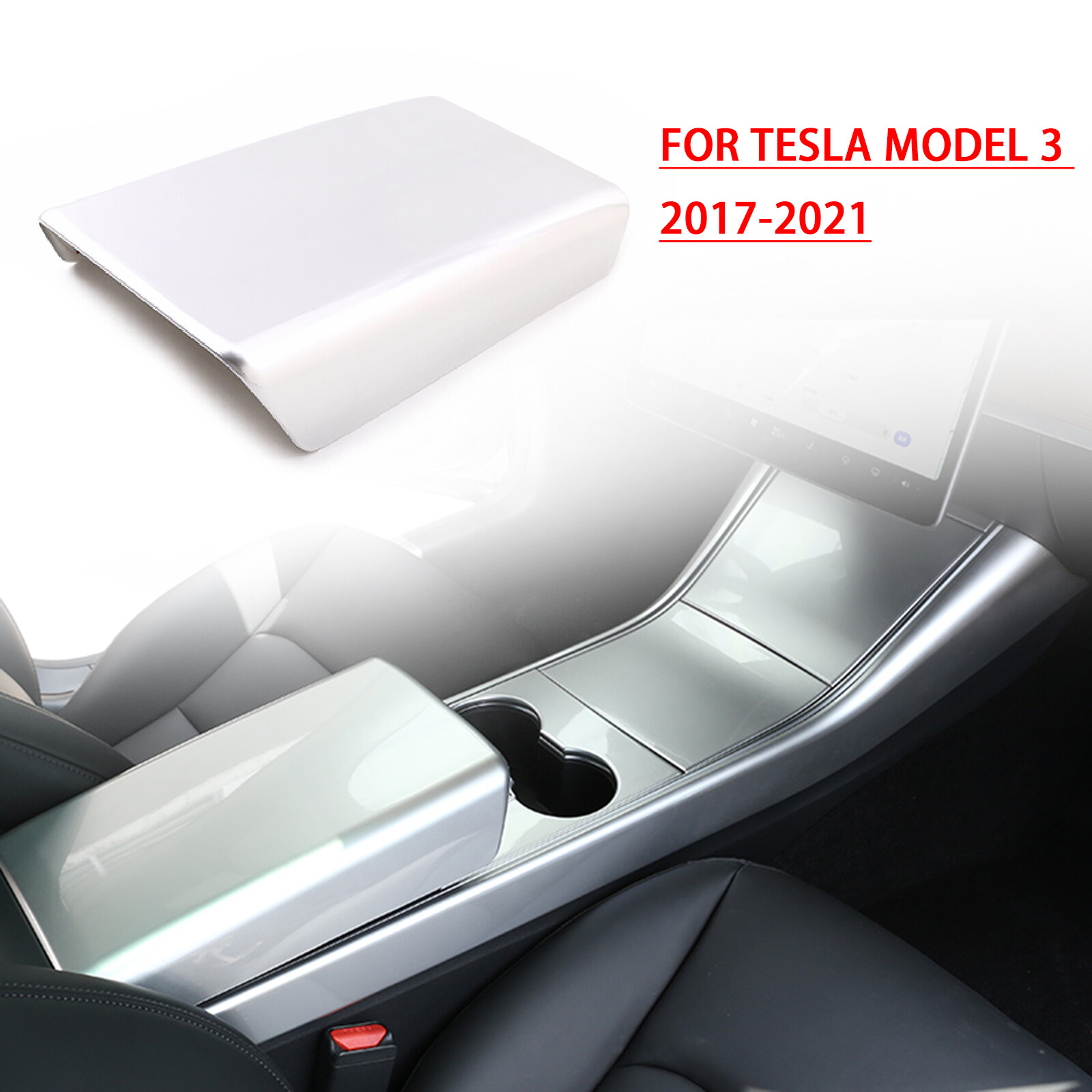 For Tesla Model 3/Y 2020-2021 Interior Car Armrest Box Cover Trim ABS Silver
