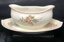 Villeroy & Boch Rosette Gravy Boat with Attached Underplate Pink & Blue Flowers