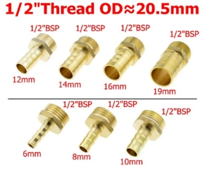 GENERIC 6mm 8 10 12 - 19mm Hose Barb Tail 1/2" BSP Male Straight Brass Fitting Union M