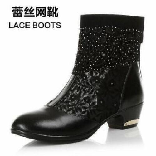 Stivaletti donna tacco estivo blocco rete pizzo casual strass sandali floreali - Foto 7 di 7
