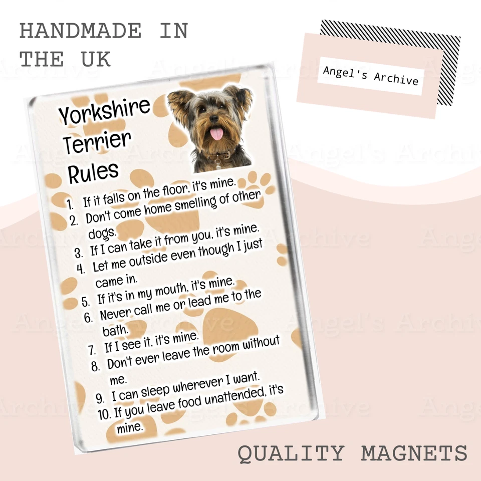 YORKSHIRE TERRIER RULES ✳ FUNNY DOG QUOTE ✳ LARGE FRIDGE MAGNET ✳ NOVELTY GIFT