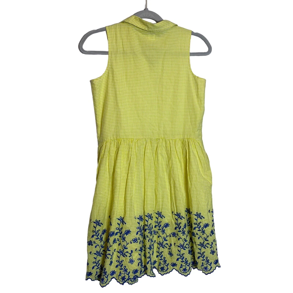 Gap Kids Dress Girls XXL Yellow White Checkered Blue Embroidery Sleeveless - Image 4 of 4