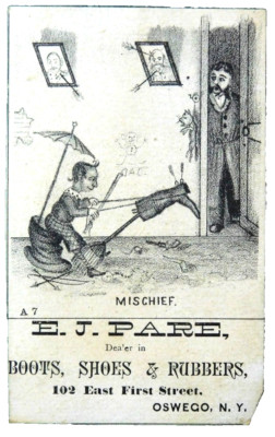 1870s-80s Boy Mischief Comical Junk Horse, E.J. Pare Shoes & Boots Card F25