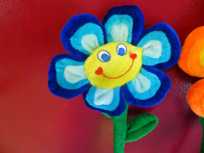 Plush Flower Bendable Stem Bouquet of 2 Blue & Orange 3
