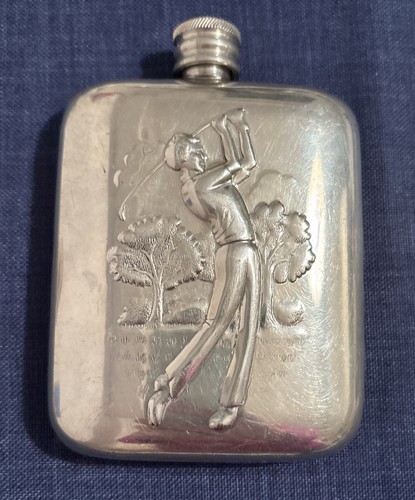 Flachmann - Golfer Motiv, Edelstahl, Vintage