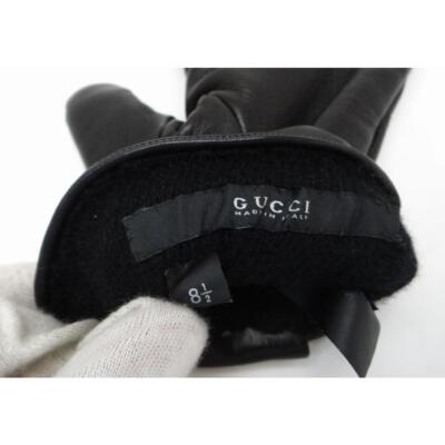 Gucci Crest Leather Gloves size 8.5 length 19.5cm width 9cm Black