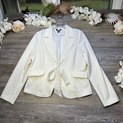 Vintage Blazer Jacket Size Medium Ivory Tie Open Front Womens Studio 1940s 