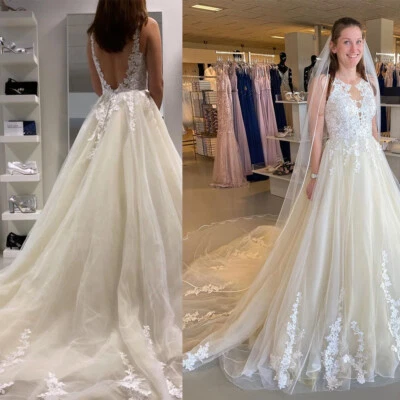 Brautkleid Hochzeitskleid Spitze Aufkleber A-Linie Maßgeschneidert 36 38 40 42 - Bild 1 von 4