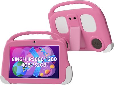 Kids Tablet, 8 inch 4GB RAM 32GB ROM 512GB Expansion, Android 12 Pink 