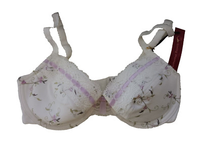Loving Moments UK 34C Ivory/Lilac Underwired Evenly Padded Floral Plunge Bra
