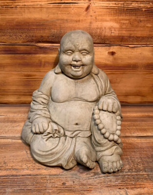 STEINGARTEN LACHENDER BUDDHA SITZEND GLÜCK ZEN GROSSE STATUE ORNAMENT