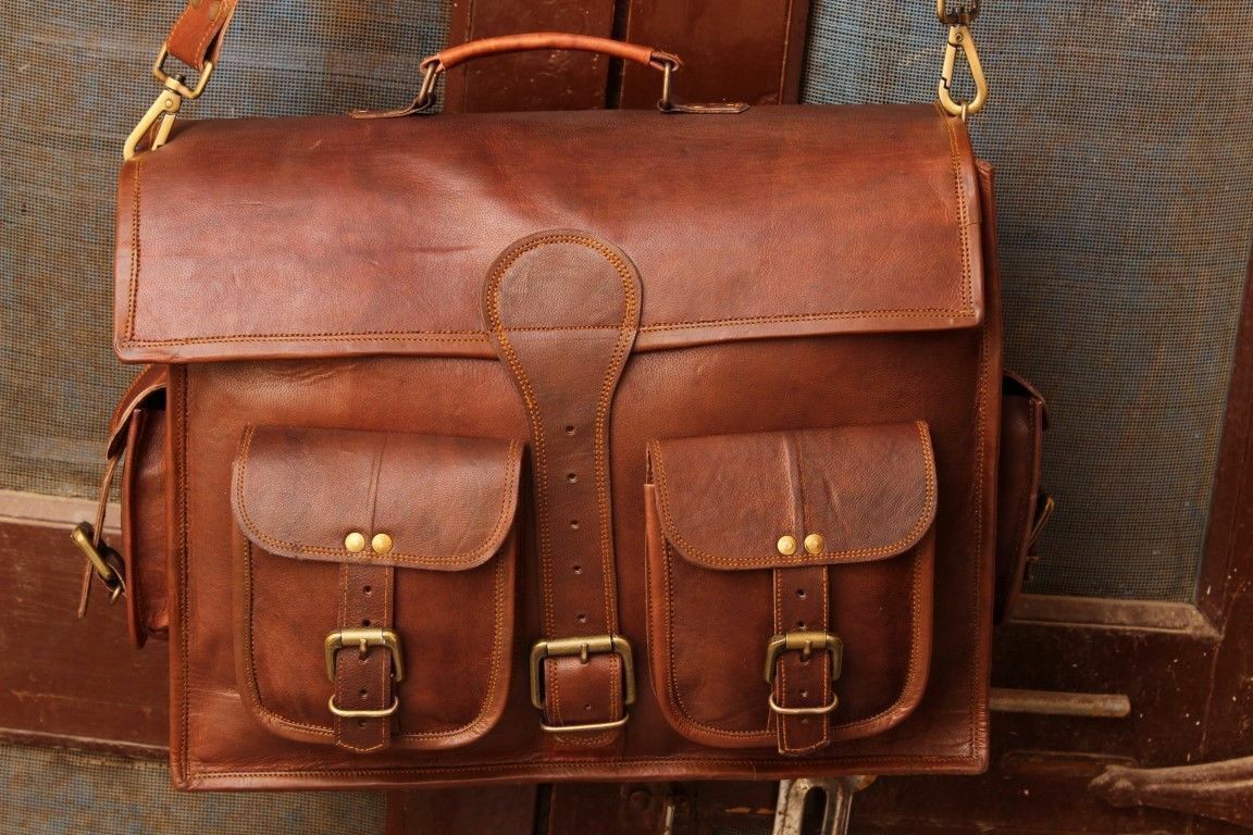 Vintage Genuine Leather Laptop Messenger Bag for Men Handmade Satchel Briefcase