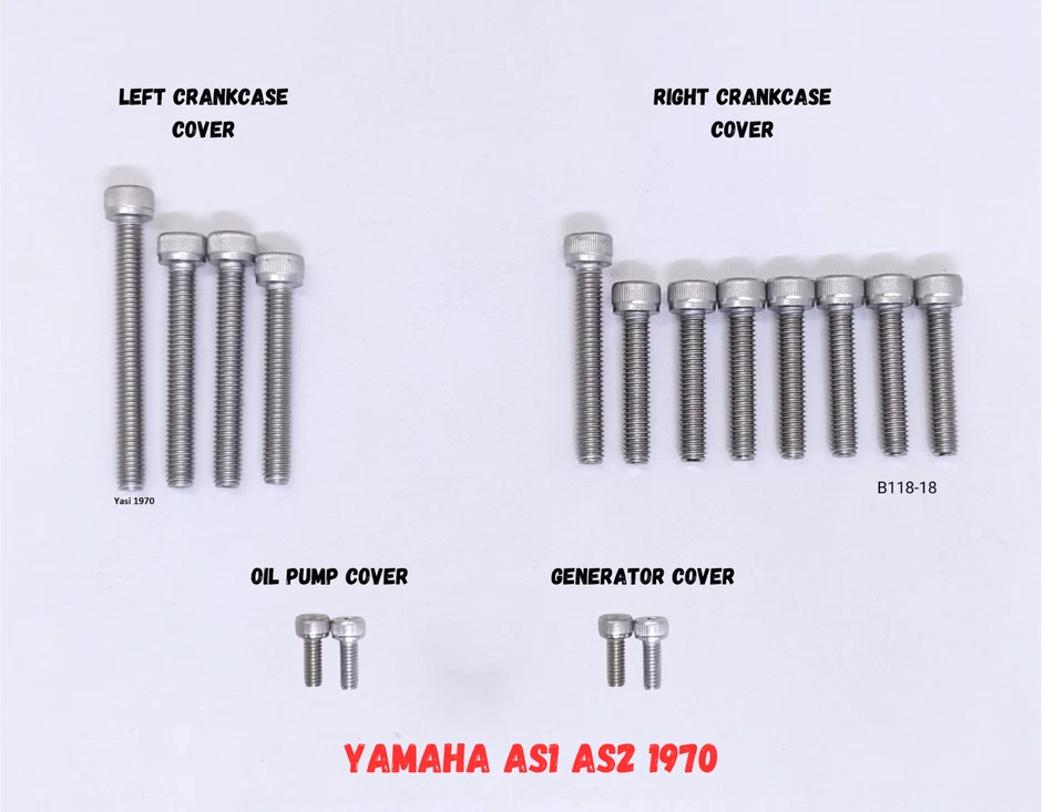 JUEGO DE TORNILLOS DE PERNO DE MOTOR DE ACERO INOXIDABLE PULIDO YAMAHA AS1 C YAS1 AS1C AS2C AS2C Foto 2 de 4