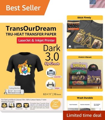 Iron on Heat Transfer Paper for Dark T Shirts 10 Sheets 8.5x11, Dark 3.0 Prin...