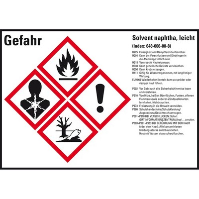 GHS-Etikett Solvent naphtha leicht GefStoffV/GHS/CLP Folie 148x105mm 4/VE