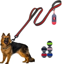 5ft Red Heavy Duty Double Handle Dog Leash with Padded Reflective Rope