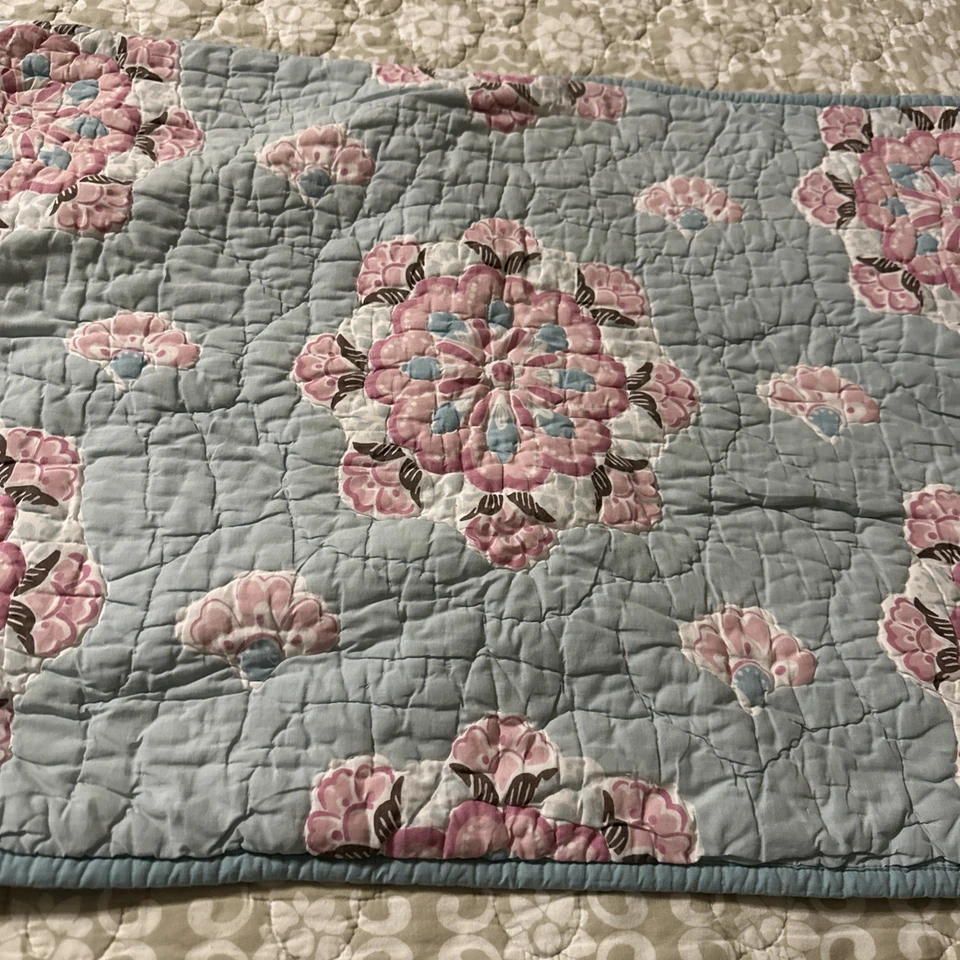 Pottery Barn Kids Aqua/Pink Floral Standard Quilted Pillow Shams As Is - Image 4 of 4