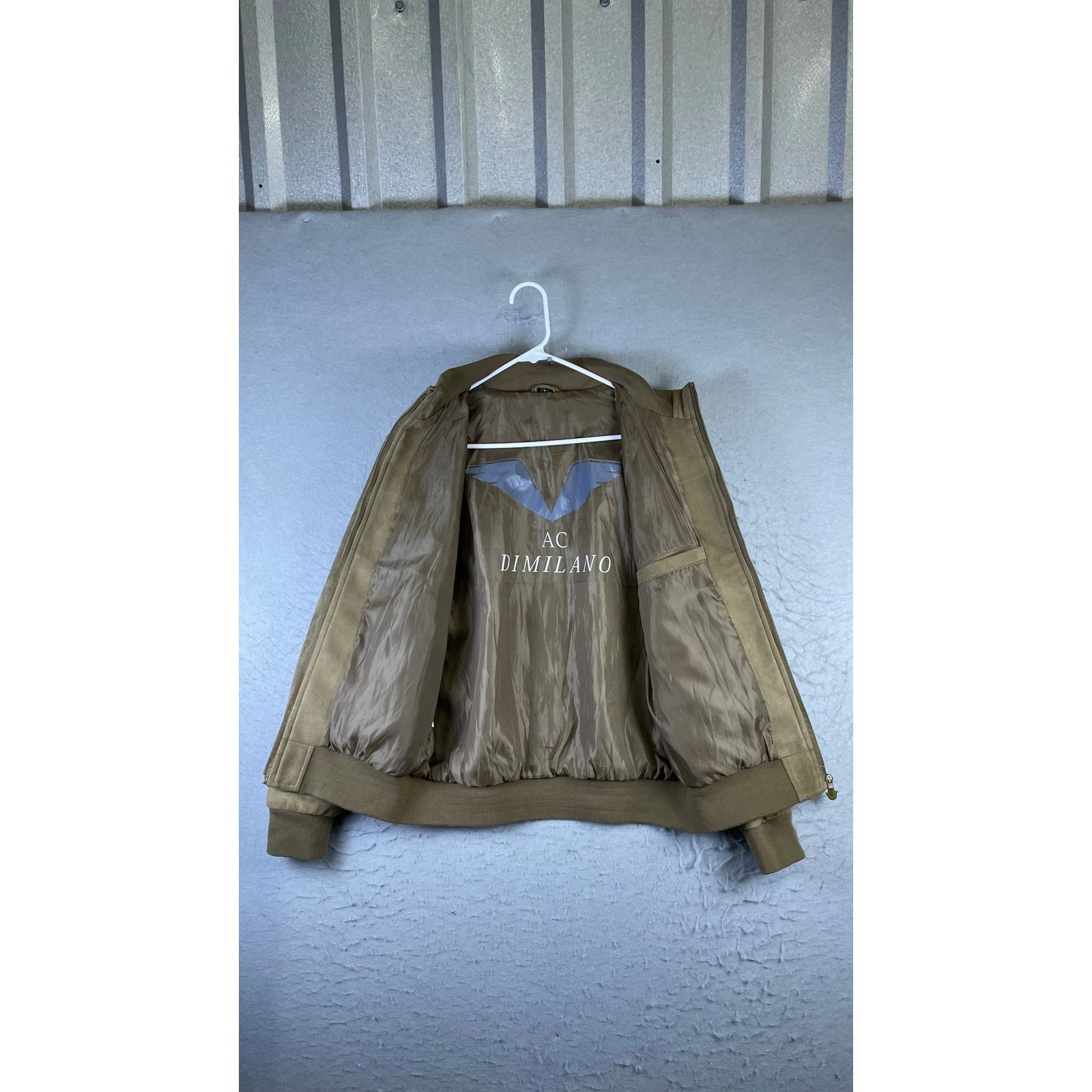 AC Dimilano Bomber Jacket Mens Small Tan Excellent Faux Suede Full Zip Ribbed - product detail image 5