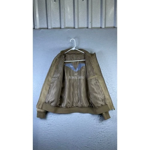 AC Dimilano Bomber Jacket Mens Small Tan Excellent Faux Suede Full Zip Ribbed image 5