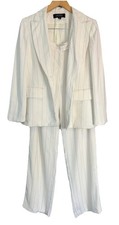 Kasper Pinstripe Pant Suit 2 pc Sz 10P Ivory Career Minimalist Polished Corpcore