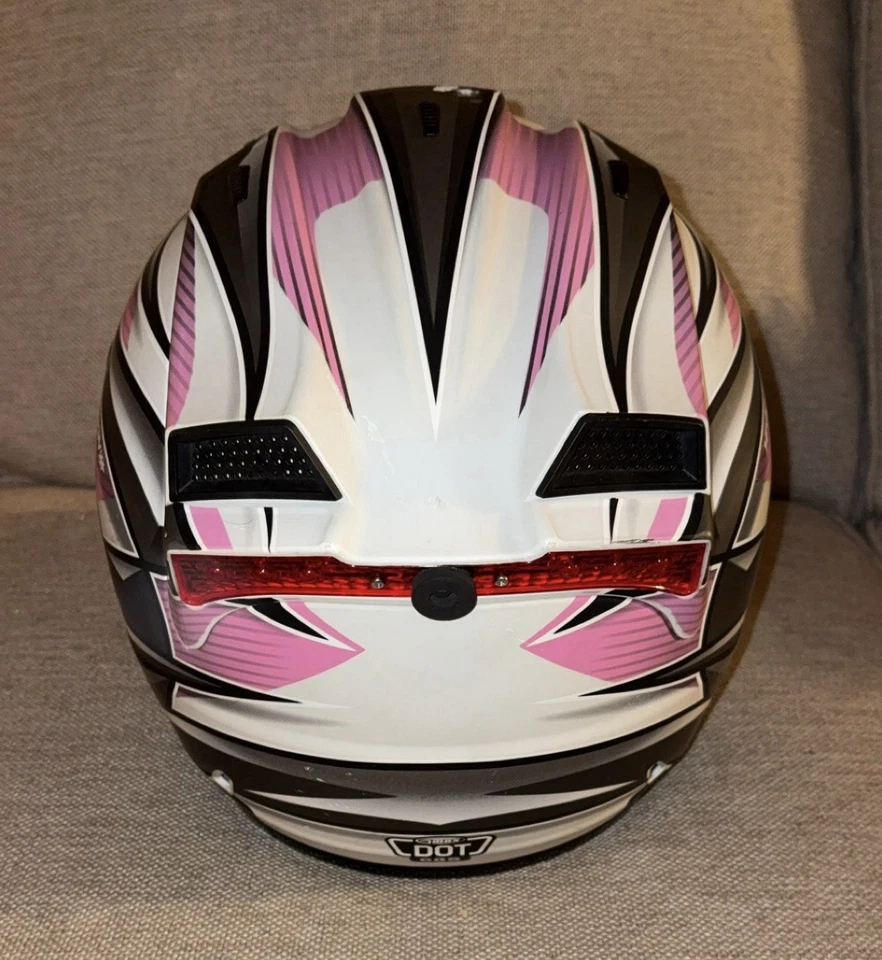 Casco Completo Motocicleta Diseño Gmax YF Blanco y Rosa 68S L Adulto con Visor Foto 3 de 4