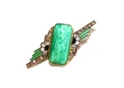 Lovely vintage Art Deco green peking glass and enamel brooch