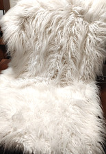 RH Restoration Hardware Tibetan Faux Fur Throw Ivory Shaggy Blanket  50"x60"