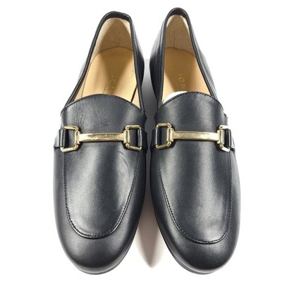 Jonak Paris Women's Sempre Black Leather Loafers Moccasins w/ Gold Buckle US 6