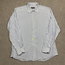 CANALI Exclusive Shirt Mens 16.5 42 White Blue Striped Button Up Long Sleeve