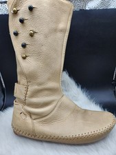 Shofolk Womens 39 US 7.5 Genuine Leather Tan Moccasin Style Boots Button Up Y2K
