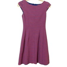 Lilly Pulitzer Pink & Blue Striped Fit Flare Dress XS Cap Sleeve Preppy Pleated