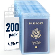 200x Clear Plastic 4x6" Vertical Passport ID Card Holders - No Zipper