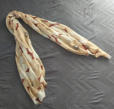 Boho Floral Rectangle Scarf Beige Cream Burgundy Fringe Lightweight 70x39