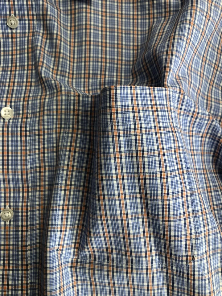 Camisa Berkley Jensen Para Hombres 2XL Azul A Cuadros Manga Corta Botones Sin Arrugas Foto 2 de 4