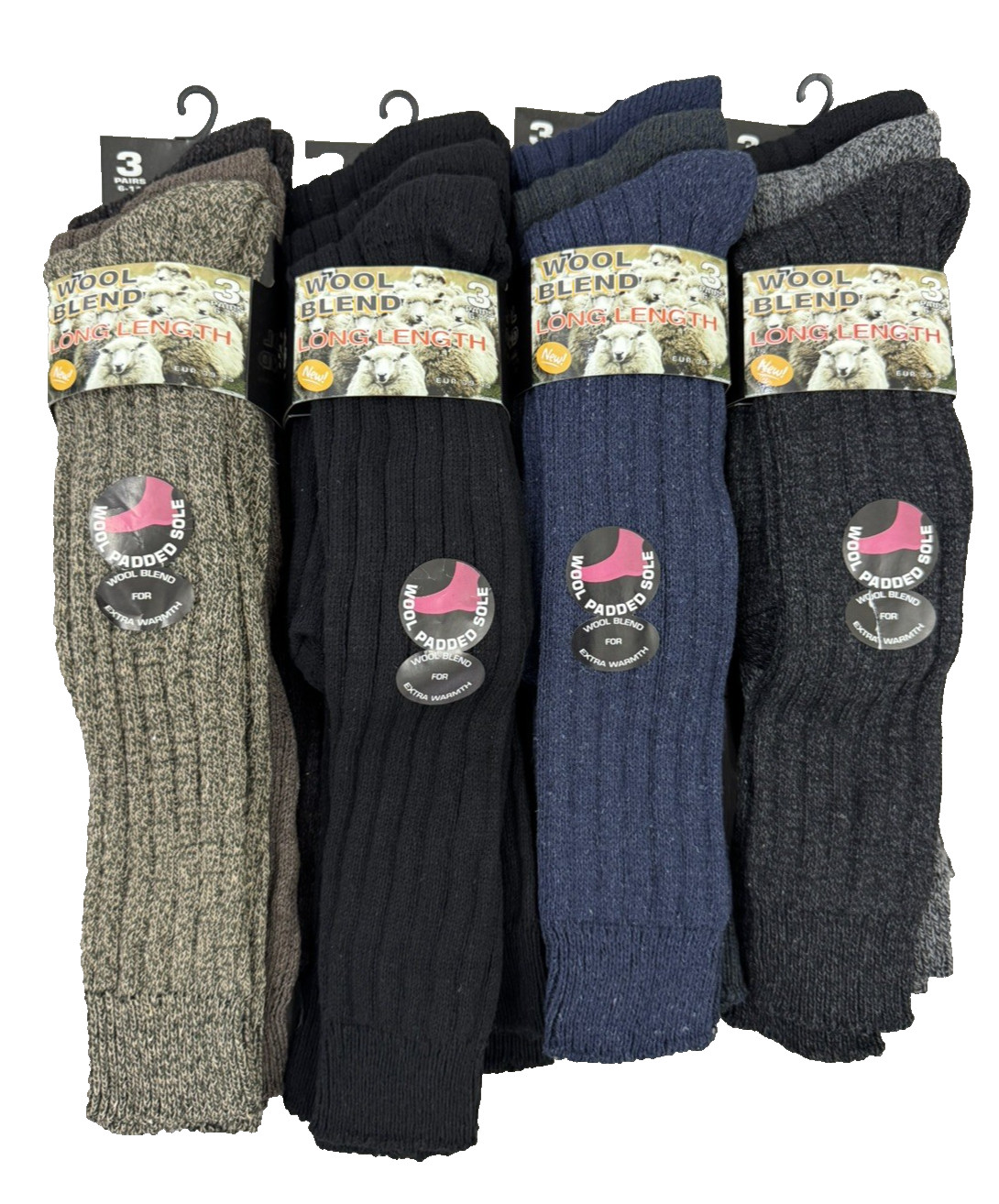 Long Wool Mix Socks Adults Size:6-11 Mixed Colurs Warm Unisex 3 Pairs RRP:£14.99