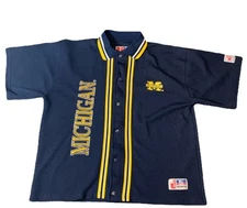 Vintage 90's Blue Sewn Michigan Wolverines NCAA Jersey Shirt XL RARE J PLUS Knit
