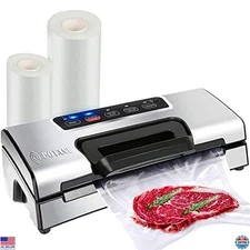 Vacuum Sealer Machine with Cutter & Storage, Auto/Manual, 2 Bag Rolls Included