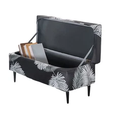 Ottoman Cover Stretch Storage Ottoman Bench Slipcover Printed Folding Storage...
