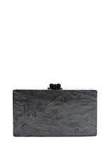 Edie Parker Womens Marble Sparkle Print Clutch Handbag Gray Silver