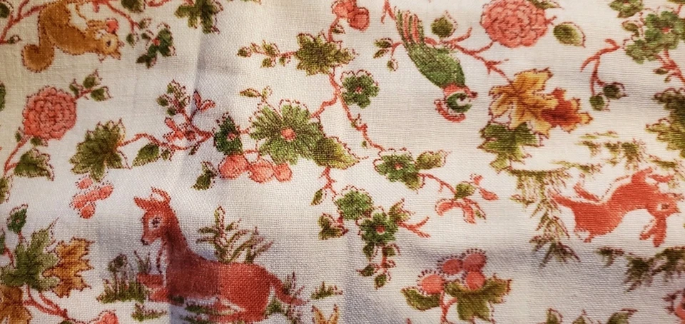 Cotton Fabric Deer Squirrel Rabbit Vines With Leaves and Birds 42x24" Quilting - Image 4 of 4