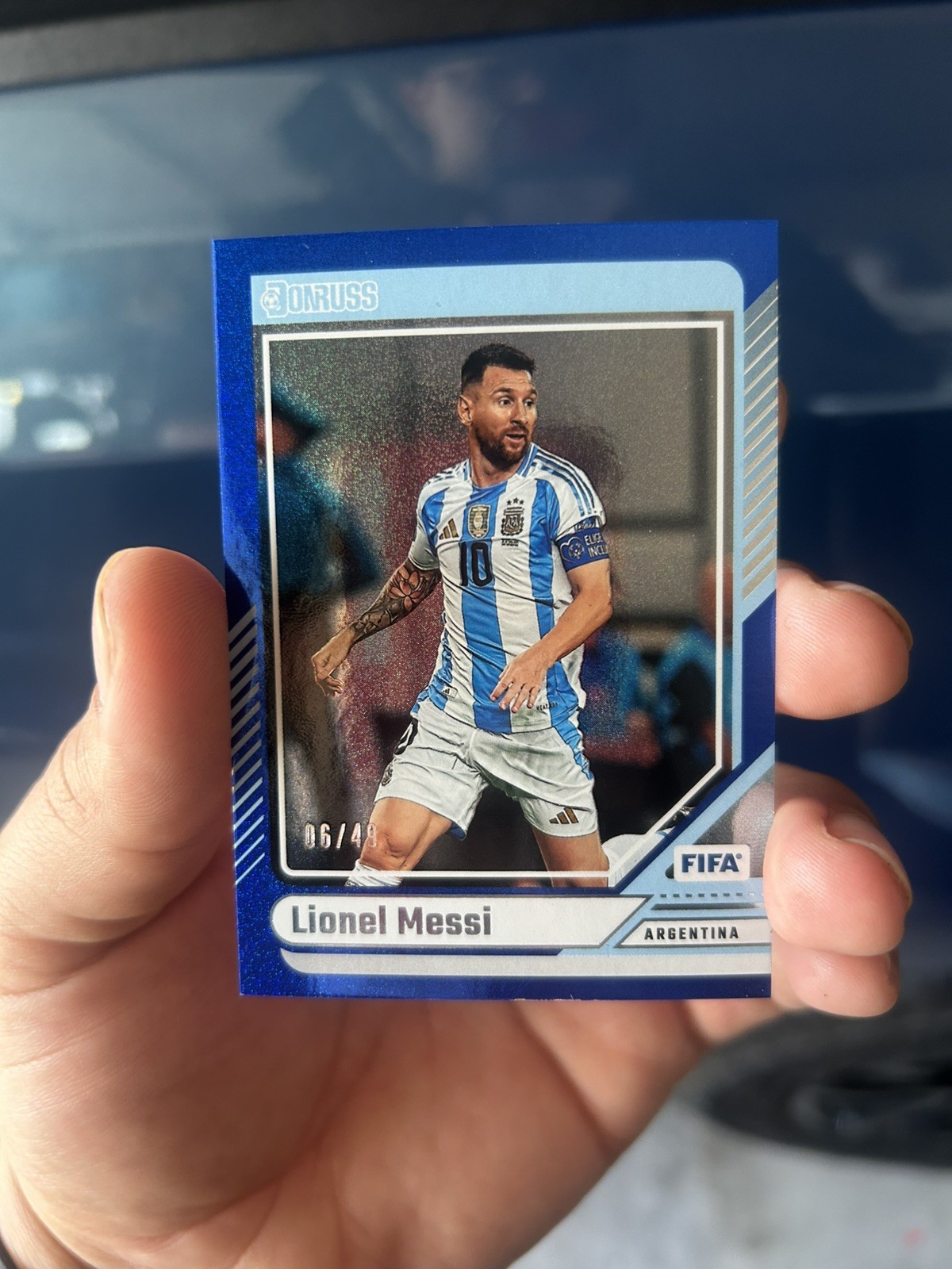 2024-25 Donruss FIFA Lionel Messi Blue # /49 Argentina Card #10 view 3