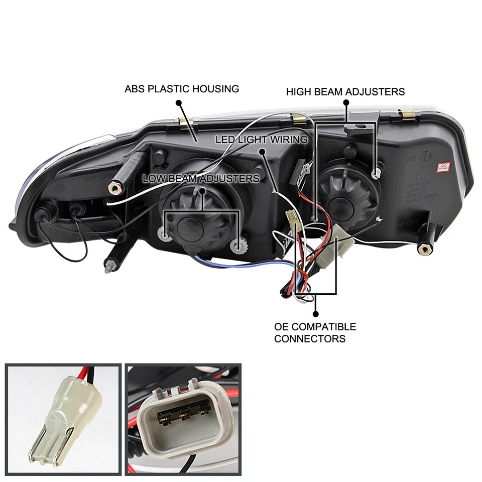 Fits 1997-2000 Chrysler Sebring Dodge Avenger LED Halo Projector Headlights Lamp - Imagem 4 de 4
