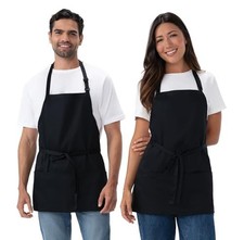 Unisex Three Pocket Apron, 2 Count, Black Polycotton Kitchen Wear