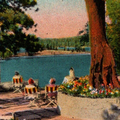 Vintage Postcard White Border Lake Arrowhead Lodge San Bernadino County CA