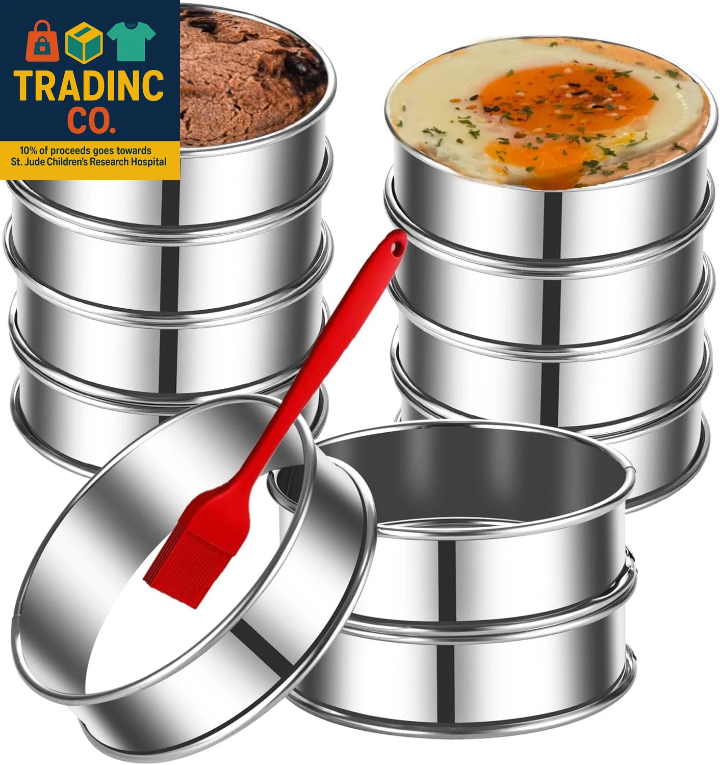 12Packs 4 Inch English Muffin Rings Crumpet Rings Stainless Steel Double Rolled