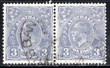 Australia Stamp Scott #117, 3p, King George V, Ultra, Pair, Used, SCV$4.00 (A)
