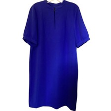 J Crew Dress Sz 12 Blue Crepe Knee Length Short Sleeve Office Work Night Out EUC