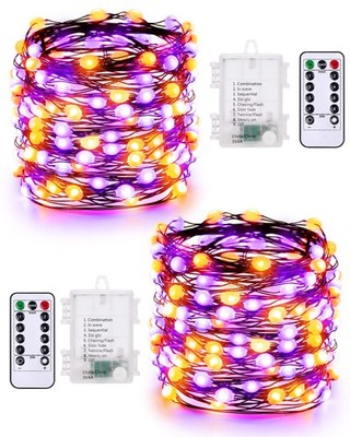 ODEETRONIC Orange Purple Halloween Lights, 2 Pack 100 LED, 